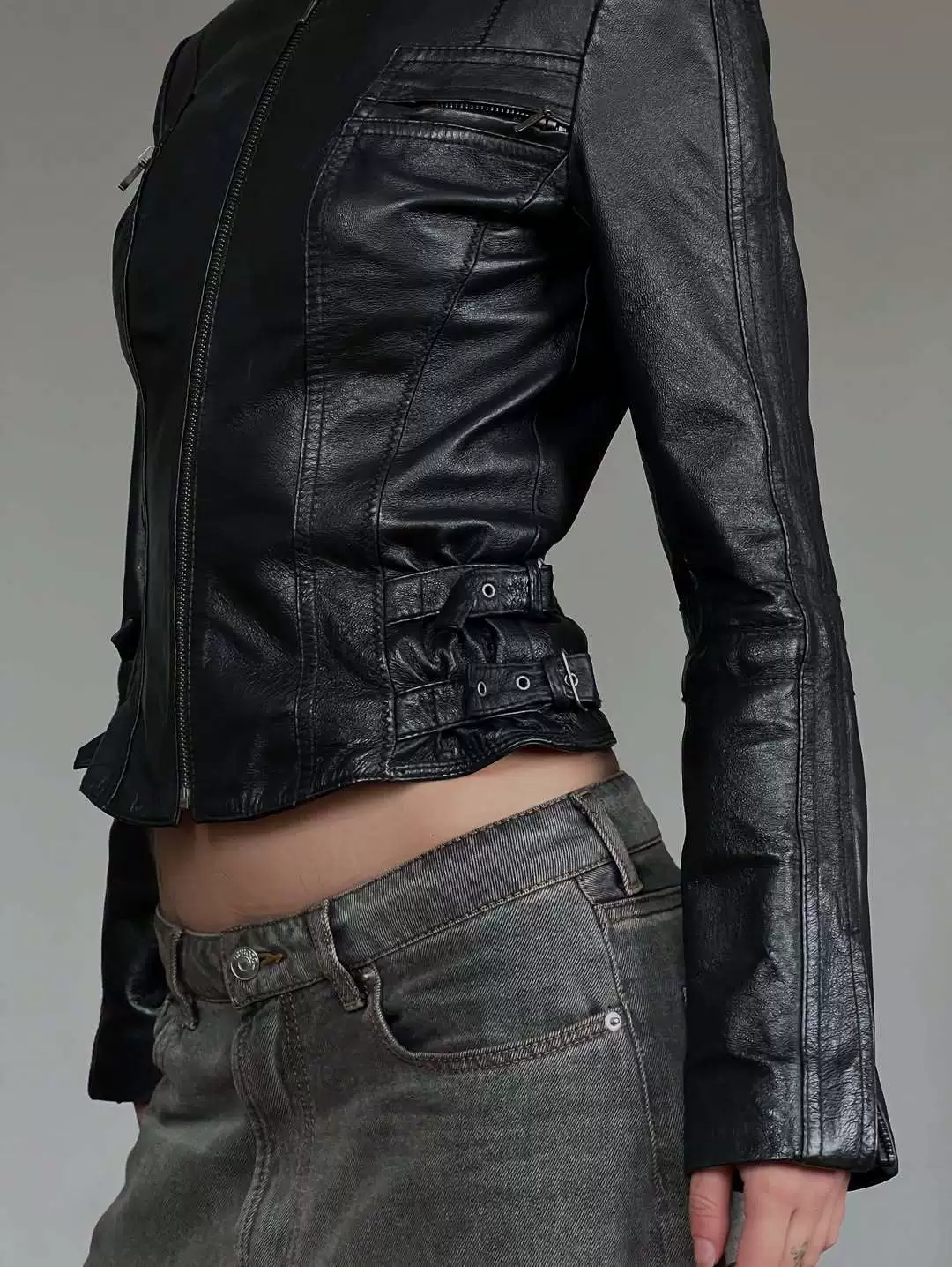 Retro black autumn fitted jacket, American style