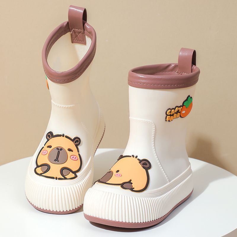 Escuela primaria Capibara zapatos de lluvia para niños, moda lindos impermeables, antideslizantes, bajo tubo medio, zapatos de agua caliente