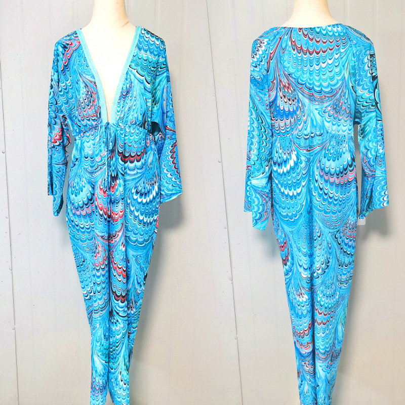 5d128 europeo y americano de secado rápido impreso cardigan suelta falda de vacaciones bikini protección solar camisa traje de baño blusa para mujeres