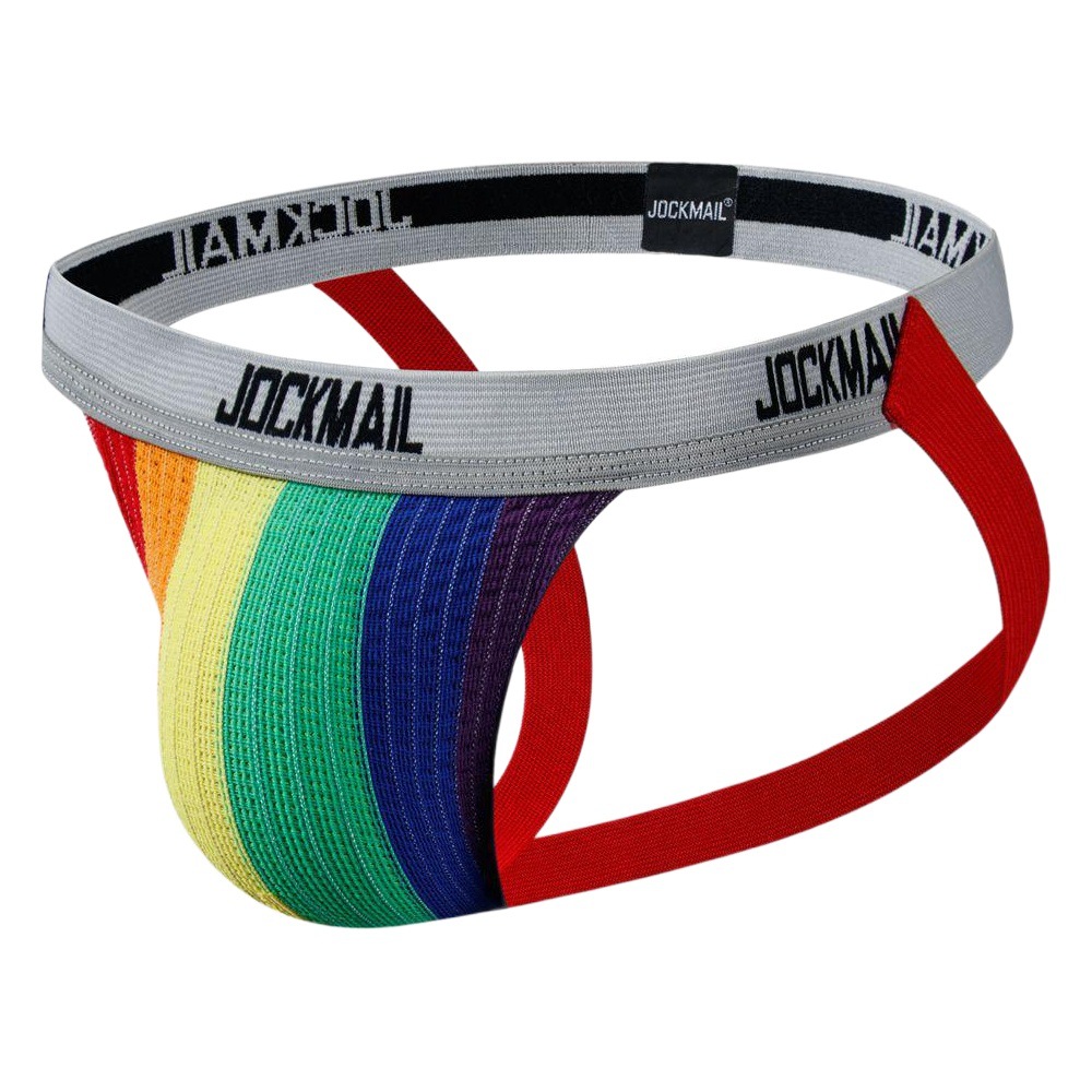 JOCKMAIL Rainbow hombres Thong transpirable stretch gran bolsa de cadera levantamiento espalda vacía deportes doble Ding