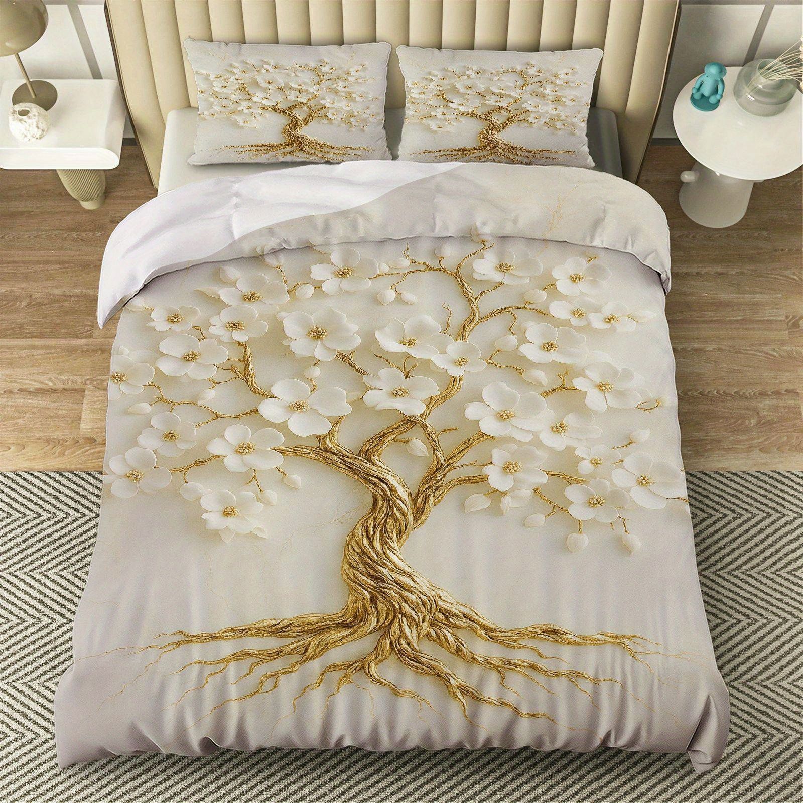 TEMU / JIT transfronterizo para brillante árbol de vida polido impresión digital kit de edredón textil para el hogar