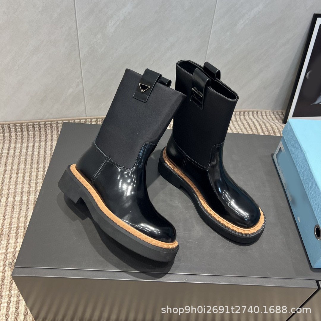 女鞋筒靴厚底切尔西女靴秋冬新款瘦瘦靴单靴显瘦牛皮短靴女大码