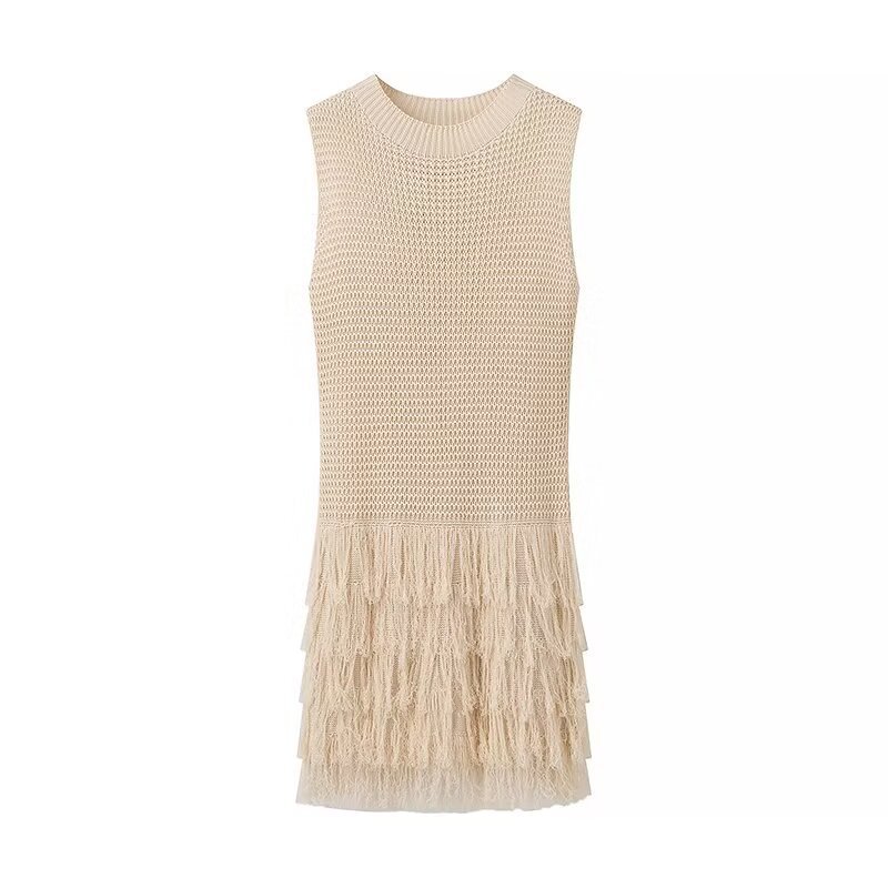 291g Weight Above Knee Dress Length Type Sleeveless Sleeve Length Fringe Dress Dresses Type Woven, Polyester Fabric Type Mid Waist Waist Line Casual, Holiday Occasion Wholesale Women's Vacation Streetwear Tassel Solid Color Casual Holiday Round Neck Sleeveless Fringe Dress
