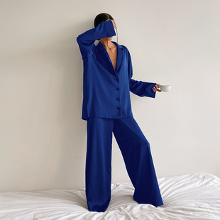 Spring and Summer black thin women's home artificial silk pajamas women's winter foreign trade Ice Silk Loose European and American ins can be worn outside