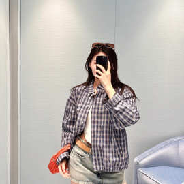 2025新款MU家新款高品质正确版本蓝格子翻领夹克外套时尚百搭男女