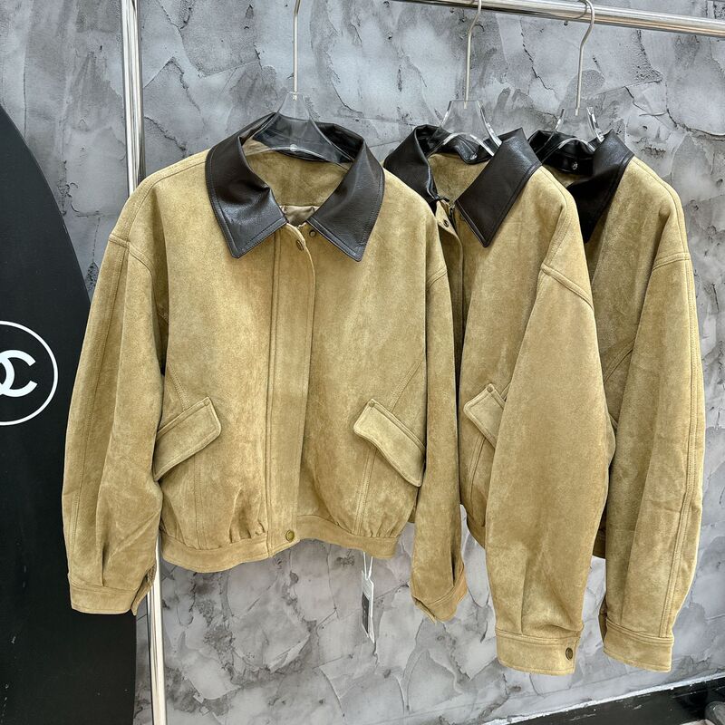 秋冬新品韩版复古美拉德麂皮绒翻领拆卸圆领两穿夹克式机车外套女|undefined