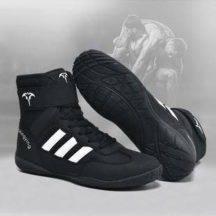 2024 New Taekwondo Sanda Training Special High-top Boxing Training Shoes Fighting Wrestling Shoes Shock-cushioning Weightlifting Shoes