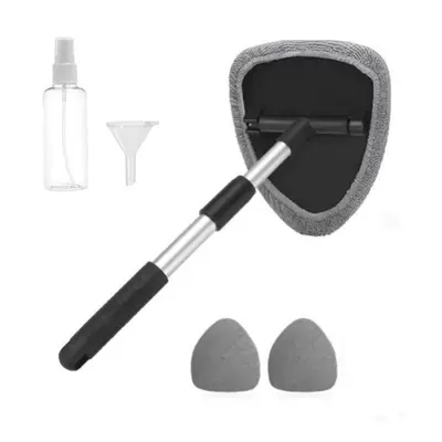Car cleaning tools, Car Windshield Cleaning and Defogging - 1-set-five-sided-telescopic-pole-3-gray-cloth-covers-spray-bottle-funnel