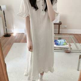 实拍2026夏季新款甜美可爱娃娃领公主风条纹纱布睡衣女家居服睡裙