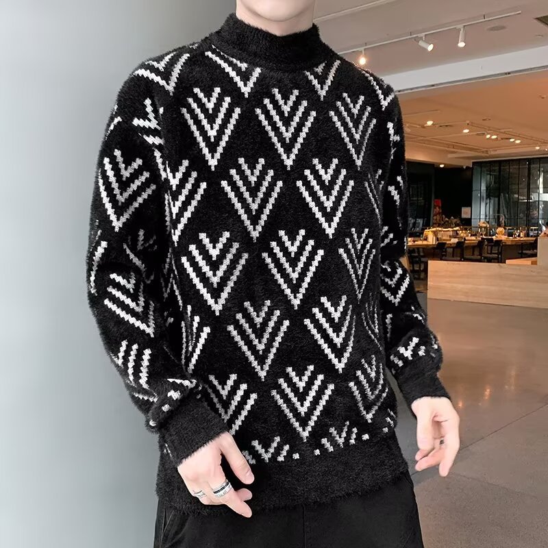 ins no puede pagar la pelota otoño invierno suéter de cuello medio alto hombre coreano abrigo camiseta de punto gruesa camiseta de base adolescente