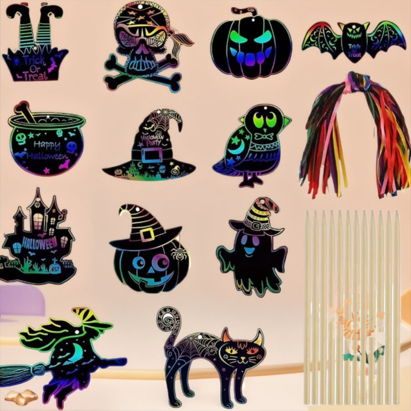 外国貿易工場ハロウィーンDIYスクラッチ紙異形スクラッチ動物装飾子供クリスマススクラッチ画卸売り|undefined