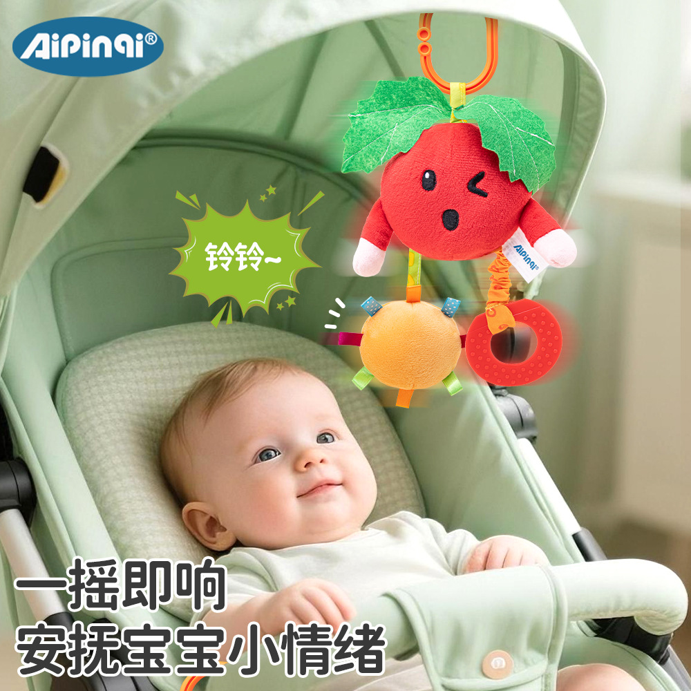 Nuevo juguete colgante de frutas para bebé, juguete de campana para carrito de bebé, juguete colgante de frutas de peluche para cuna, venta al por mayor en stock.
