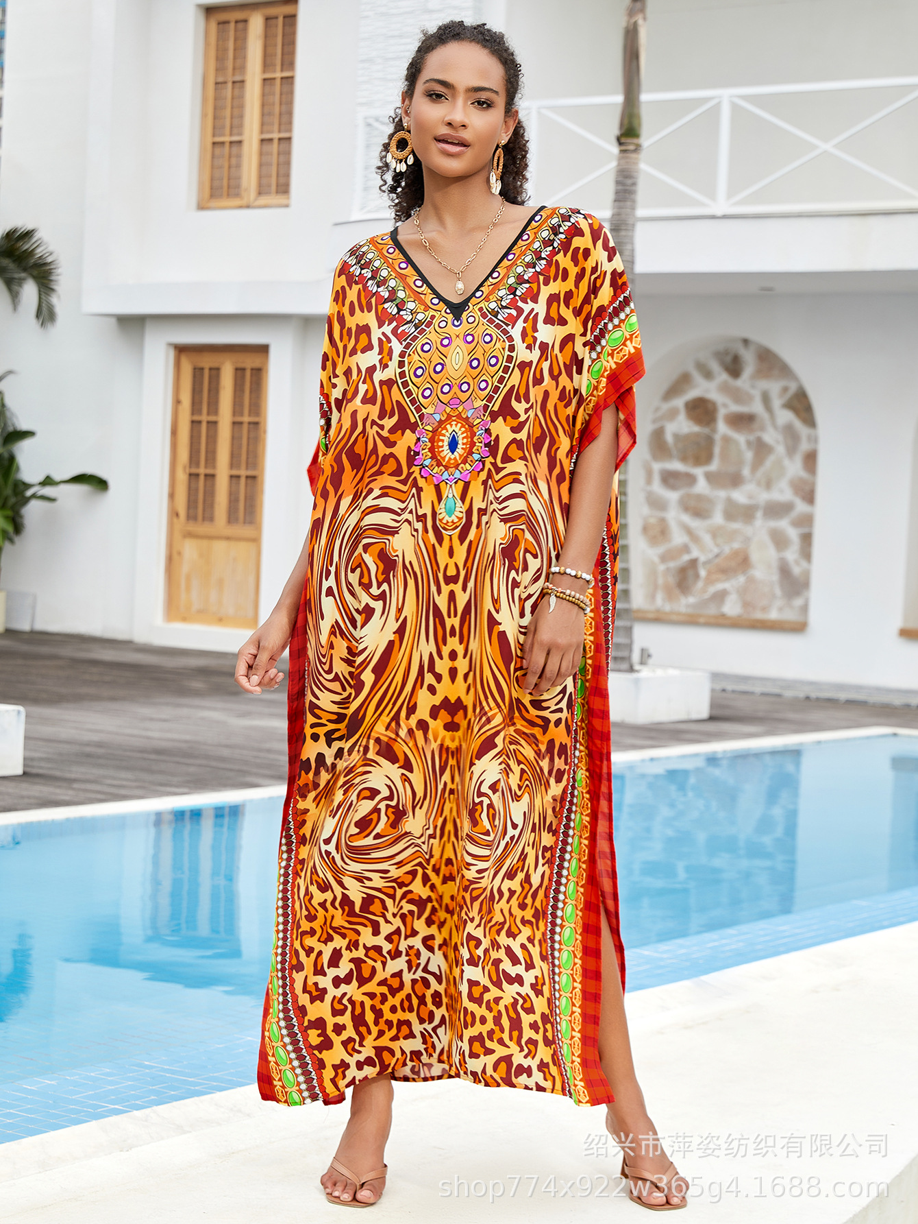 Camisas de playa de algodón impresas bikini camiseta de baño camiseta de vacaciones suelta ropa transfronteriza amazona