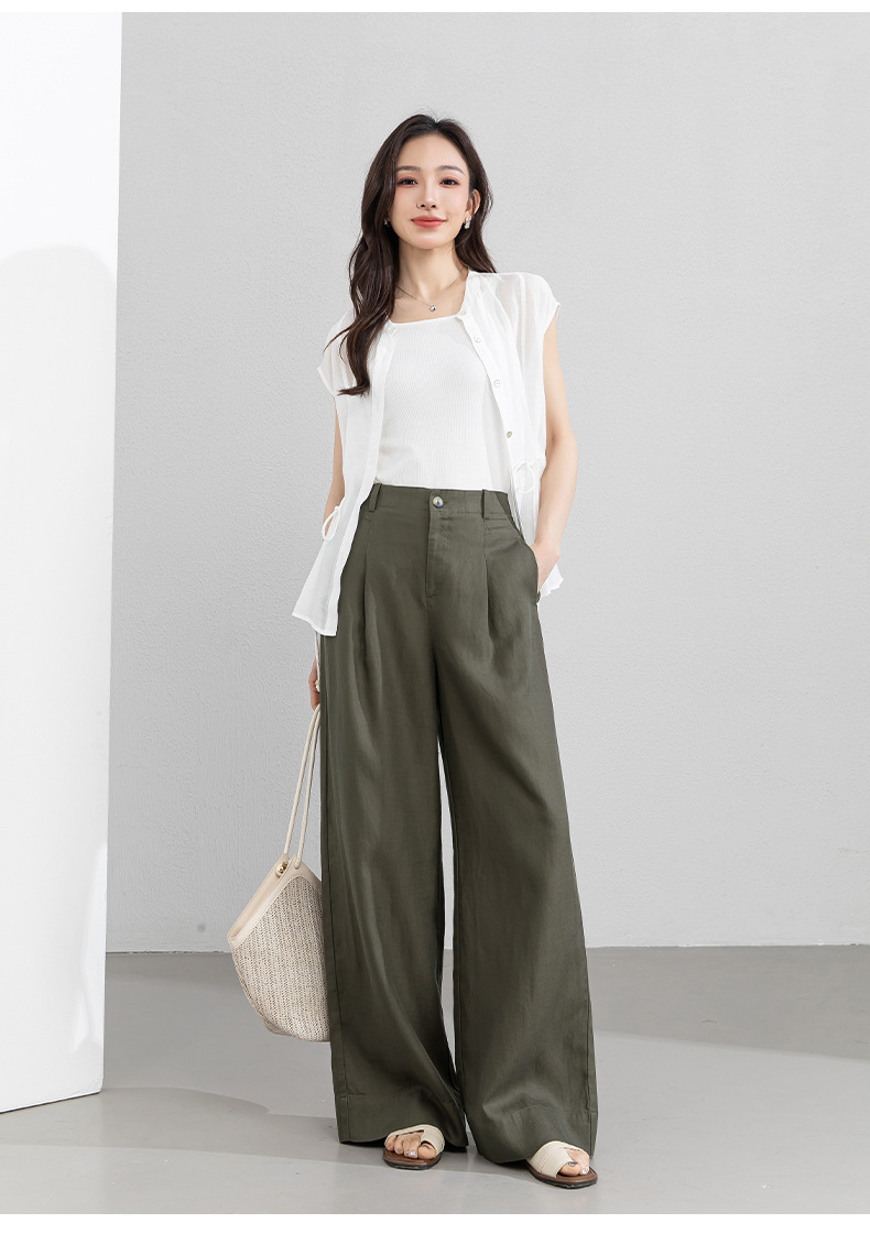Áo sơ mi nữ linen tay không cổ đứng thắt eo dây rút thoáng mát — Ánh trăng trắng chi tiết 24