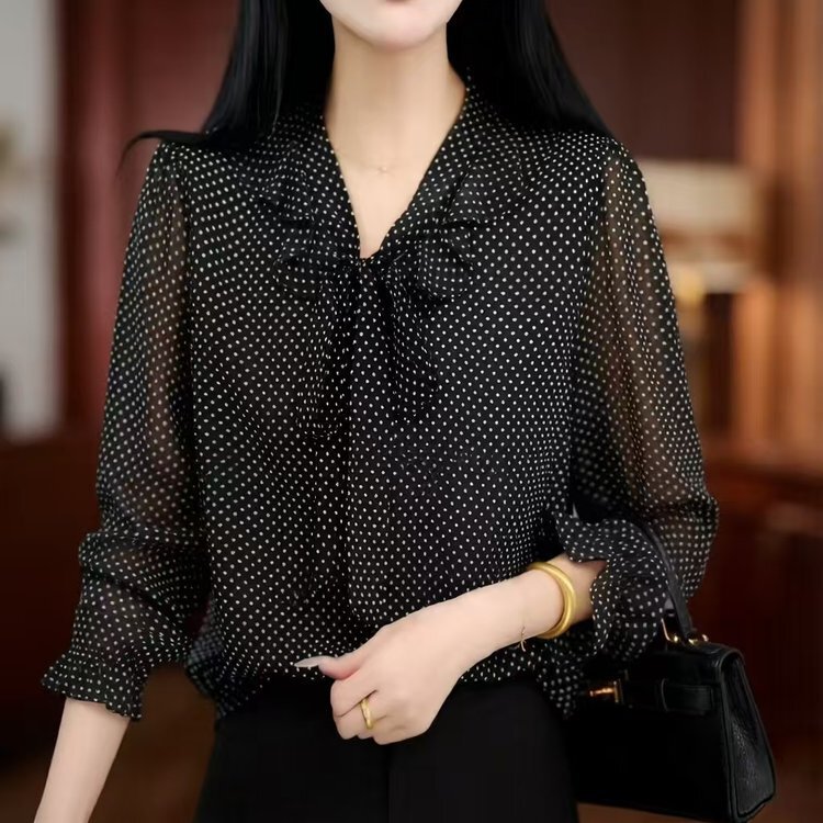 Dropshipping Spring New Style Women's Shirt, Fashionable and Elegant Blouse, Slim Fit, Versatile, Tie-Up Polka Dot Top for Women Dropshipping Spring New Style Women's Shirt, Fashionable and Elegant Blouse, Slim Fit, Versatile, Tie-Up Polka Dot Top for Women