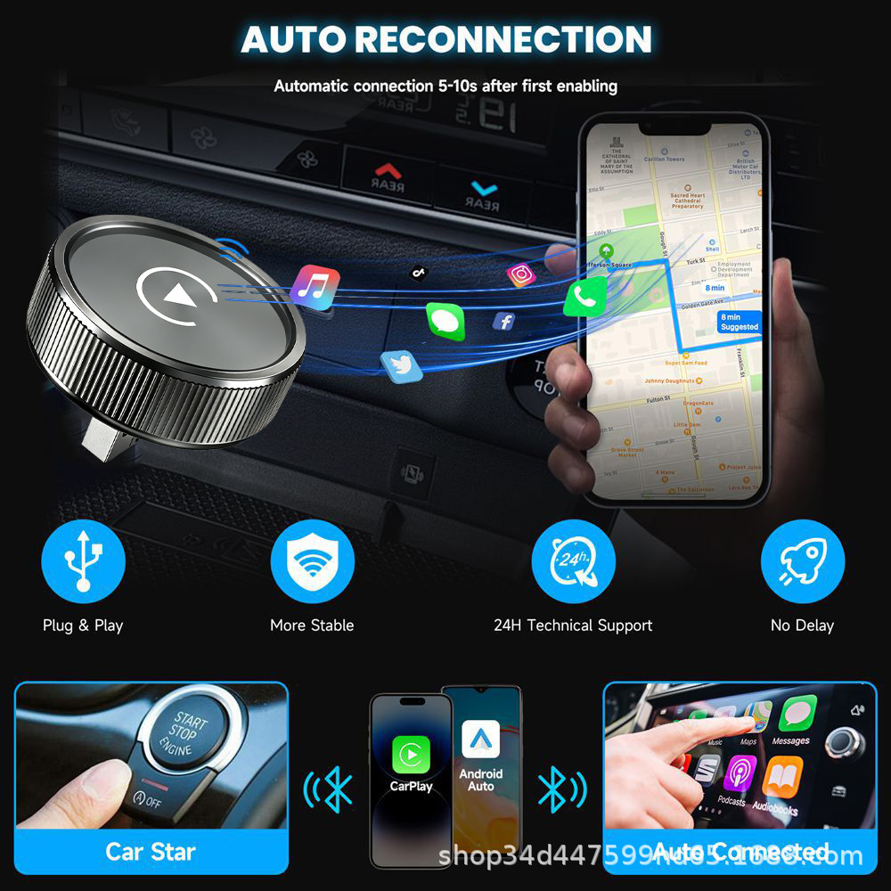 Cross-border CarPlay Apple and Android 2-in-1 Wired to Wireless Car Smart Navigation CarPlay Adapter Box