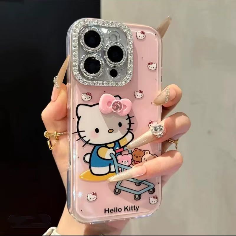 Caricatura adorable arco estereoscópico compras KT para iPhone 16 Promax Apple 15 caso de teléfono 14 nuevo