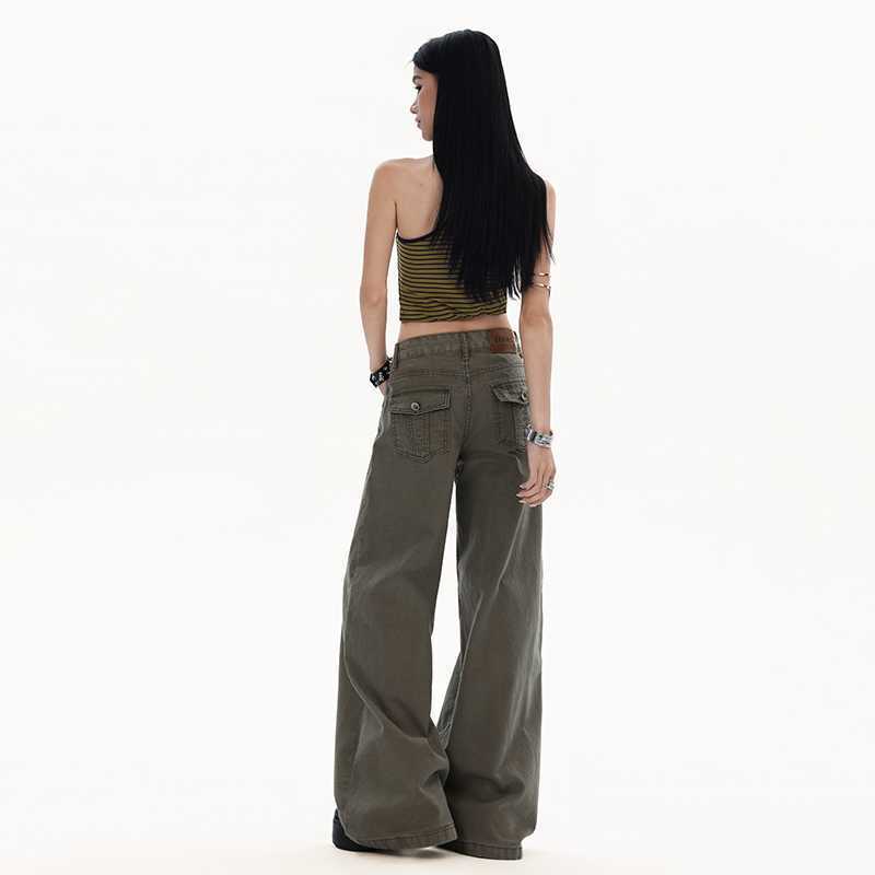 In-stock wholesale casual washed denim canvas fabric American-style low-waist slimming loose wide-leg casual jeans In-stock wholesale casual washed denim canvas fabric American-style low-waist slimming loose wide-leg casual jeans
