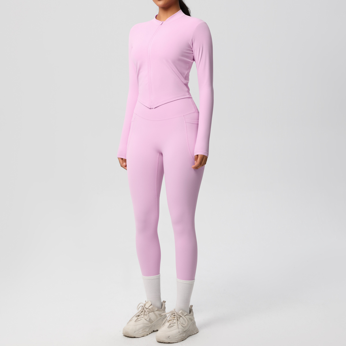 Sport Style Solid Color Nylon Spandex Zip Collar Tracksuit Coat Sweatpants display picture 68