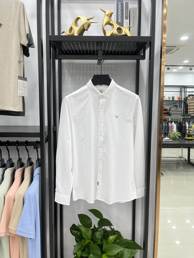 Men's Long-sleeve Embroidered Shirt Solid Colour Casual Autumn Top_voghion.com