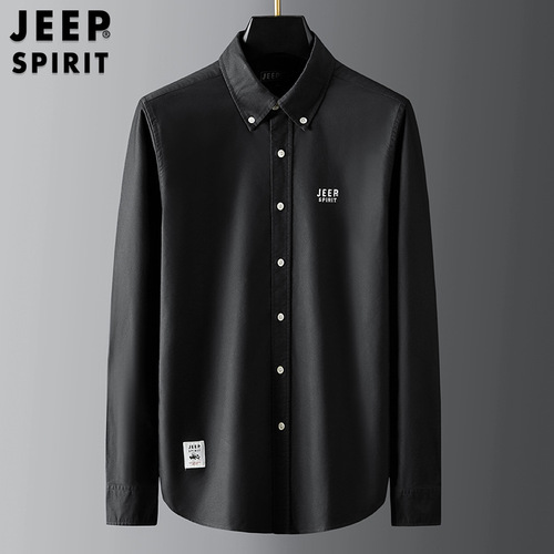 JEEP SPIRIT秋季新款男士长袖衬衫牛津纺纯棉休闲长袖外套上衣寸.