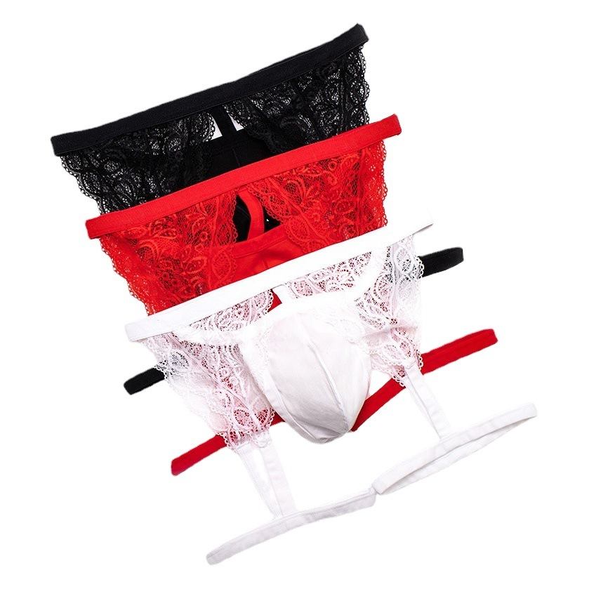 Men's Trendyy Lace a Underwear, Fashionable Women's Couple's Tummy Control T-Shaped Mid-Pants, Korean Style Low-Waist Underwear Wholesale for Men