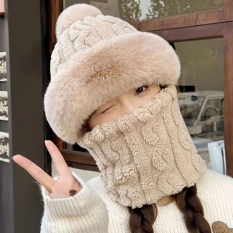秋冬帽子三合一加绒加厚女生季百搭骑车户外旅行防风防寒保暖套头|undefined