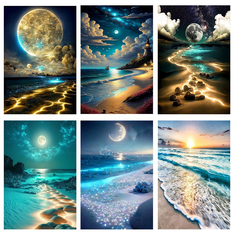 Pintura de diamante de luna transfronteriza, pintura de diamante redonda, pintura de diamante de sala de estar, pintura de diamante DIY, certificación transfronteriza 20X20.