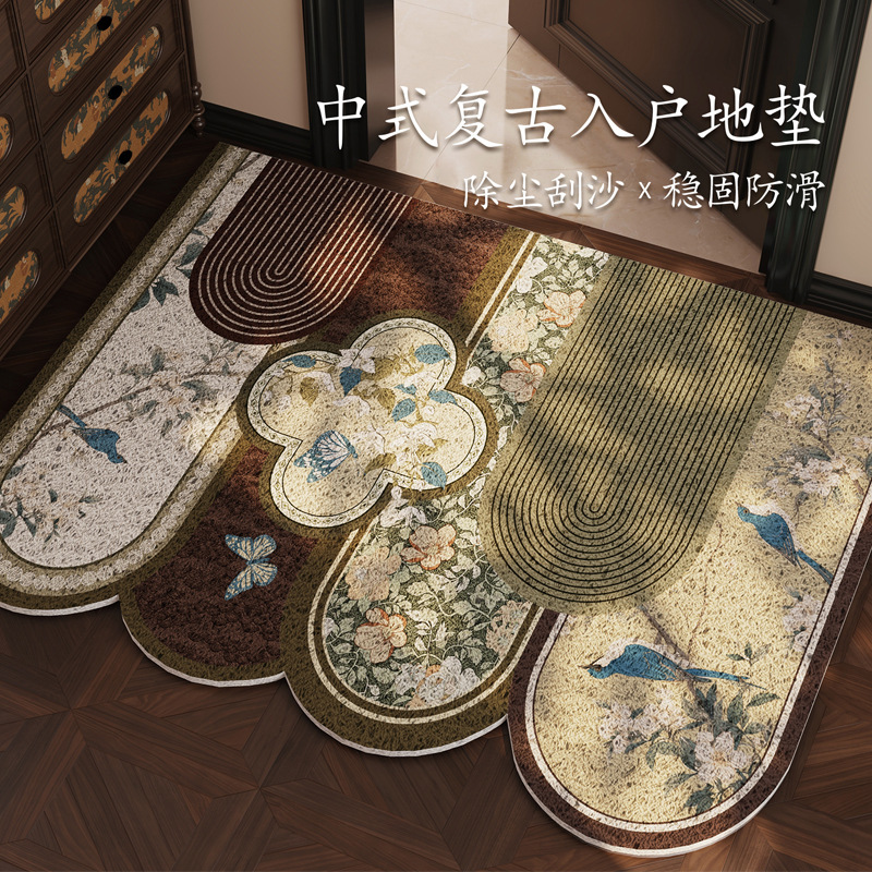 中古风入户门地垫丝圈复古风高级感室内门垫绿色耐脏防滑门口脚垫|undefined
