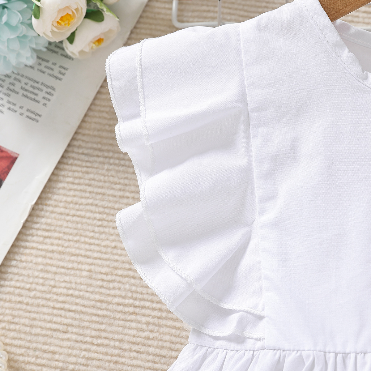 Comfort Function Regular Fit Fit Type Simple Style Solid Color Pearl Ruffles Cotton Girls Clothing Sets