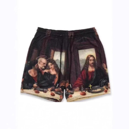 2025 Men's Breathable Mesh Shorts, Gym Shorts, Basketball, Running, Flame Print Shorts