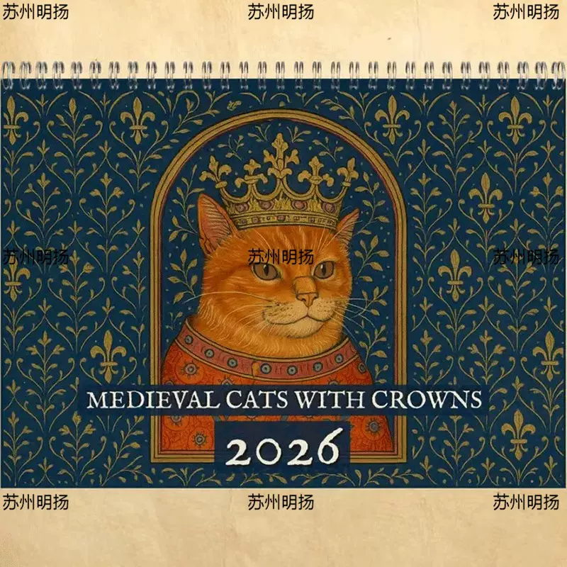 跨境新品2026复古皇冠猫咪艺术插画台历文艺创意桌面装饰日历爆品