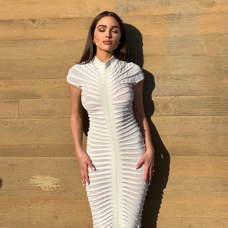 2023 Autumn European and American Fashion Fashion Short Sleeve Round Neck Slim Dress Sexy Nightclub Club Knitted Long Dress 2023 Autumn European and American Fashion Fashion Short Sleeve Round Neck Slim Dress Sexy Nightclub Club Knitted Long Dress