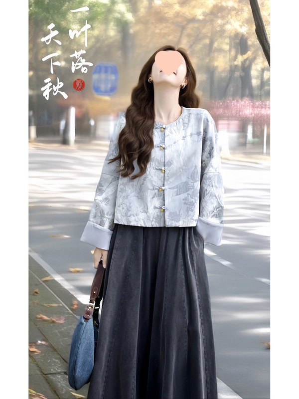 秋装搭配一整套大码微胖显瘦新中式外套阔腿裤子时尚减龄套装女|undefined