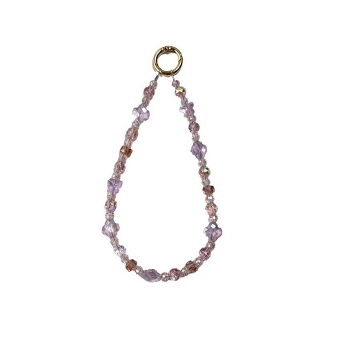 Handmade Minimalist Girly Style Fresh and Clear Pink Crystal Beaded Bag Charm Keychain Phone Chain Universal