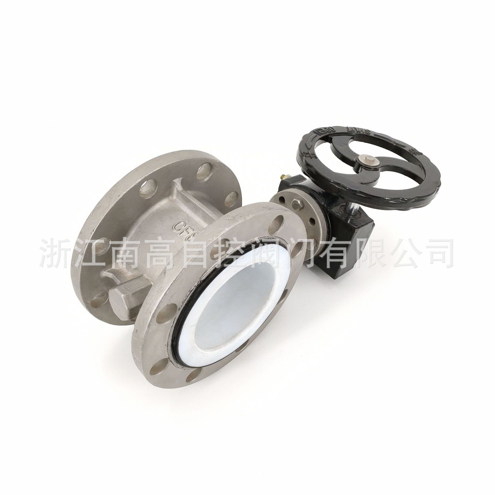 不锈钢涡轮法兰蝶阀 D341F-16P 蜗轮软密封衬四氟蝶阀