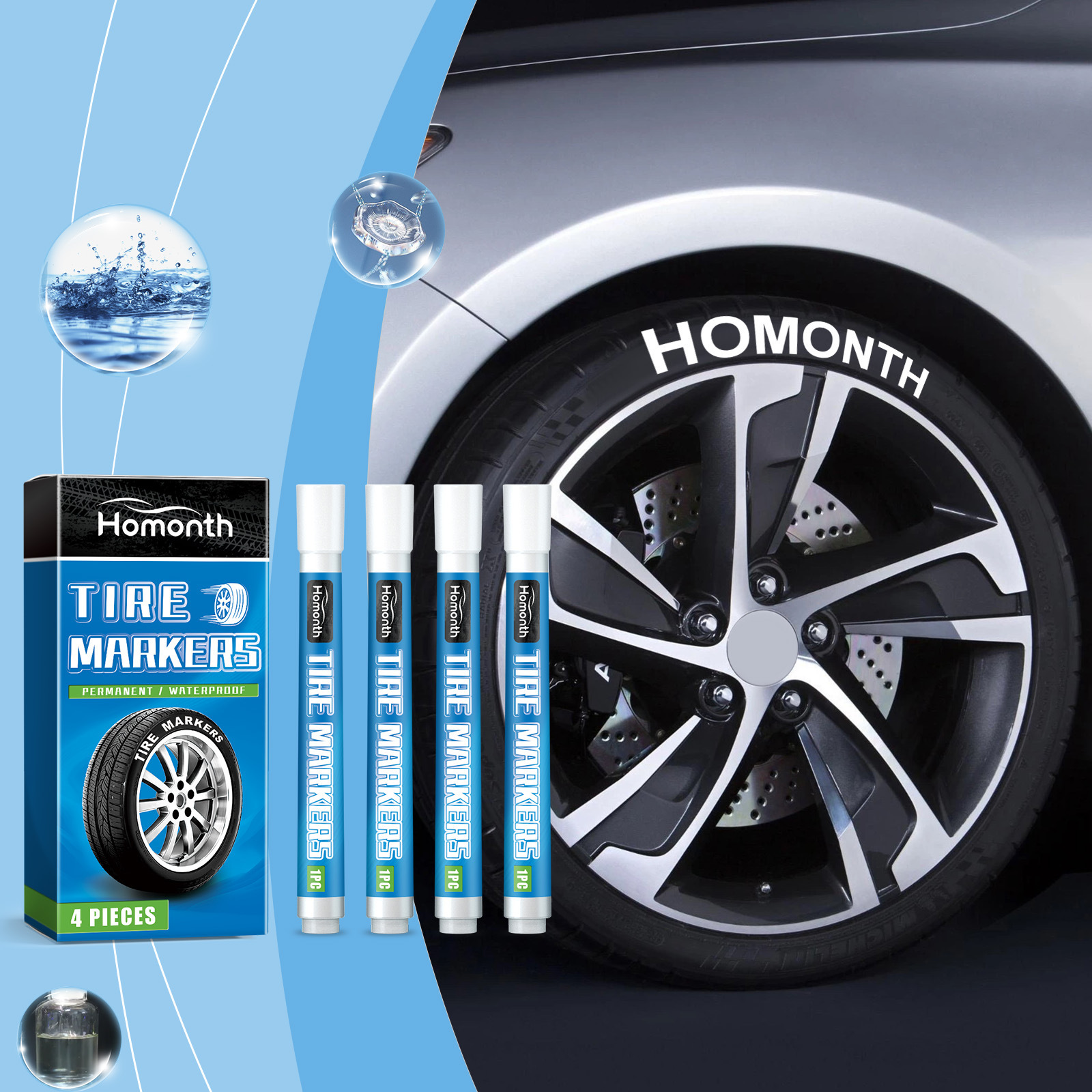 Homonth White Tire Paint Pen Car Tire Solid Color Painting Creative DIY Oil-Based Paint Pen