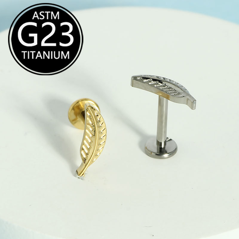 F136 Titanium Internal Thread Lip Stud - Fashion Versatile Leaf Ear Earring Bone Stud G23 Titanium Alloy Body Piercing Jewelry detail image 7