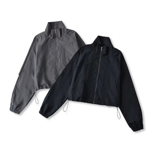 25 Spring and Autumn New Women's European and American Style Vertical Collar Zipper Short Work Jacket Fashionable Loose Slimming Casual Top