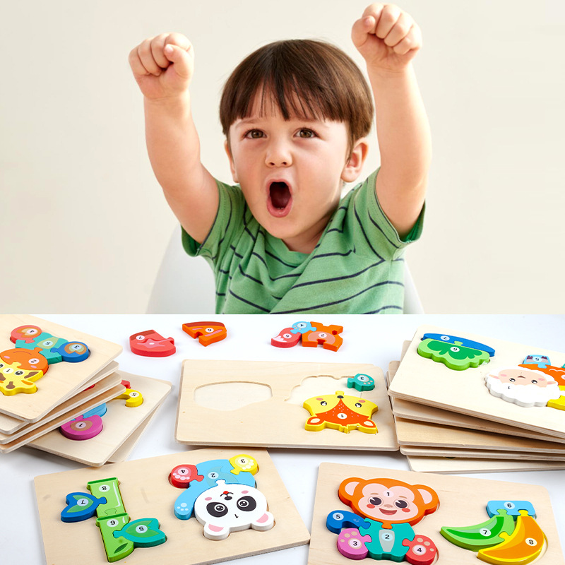 Pensamiento lógico para niños, cadena alimentaria, rompecabezas 3D, tablero de emparejamiento de bloques tridimensional, educación temprana, juguetes de madera educativos