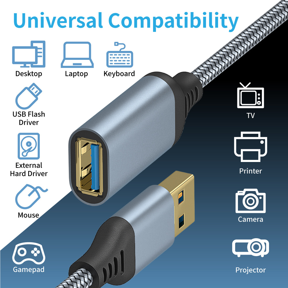 Transfronterizo USB3.0 macho-hembra cable de datos U disco teclado ratón PS4 PS5 consola de juegos manejar cable de extensión de carga