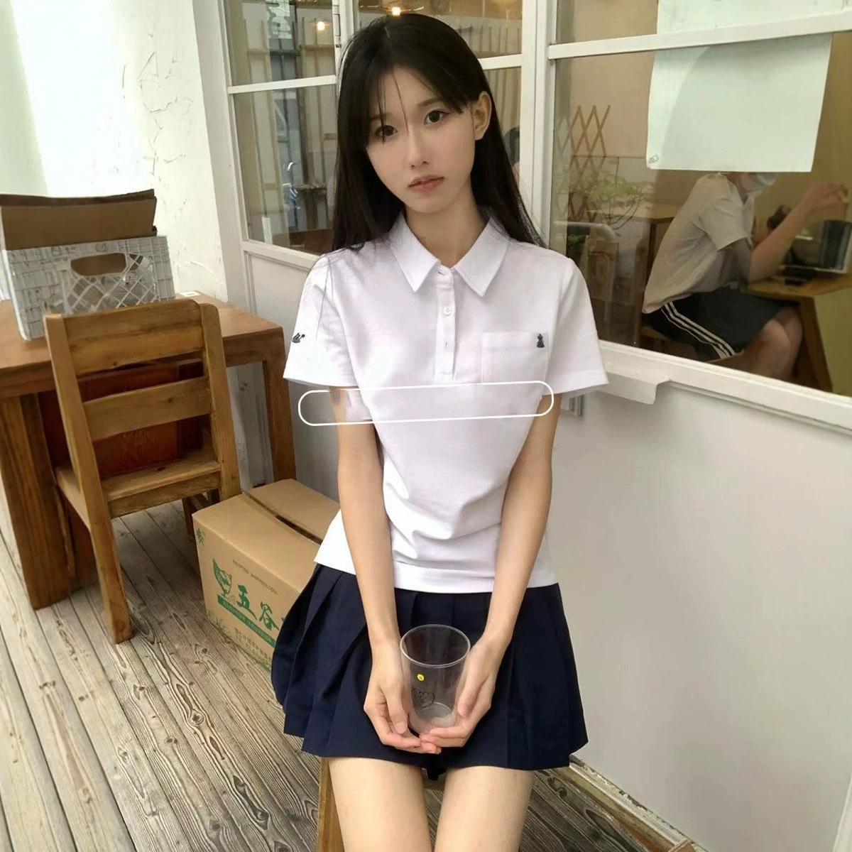 White short-sleeved polo shirt, women's slimming T-shirt, college style, JK uniform short skirt, pleated skirt set, trendy.