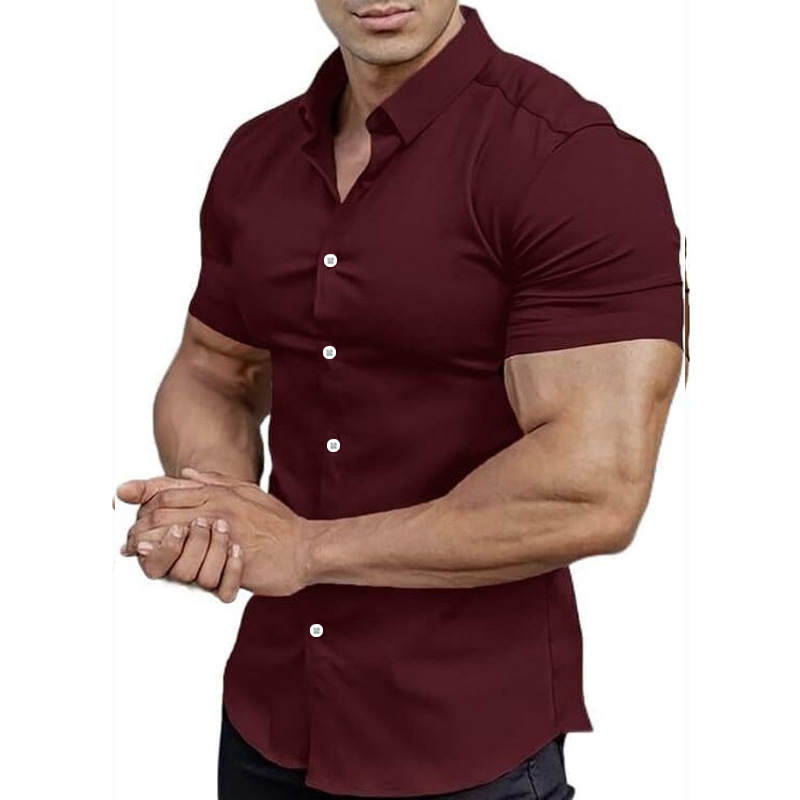 Summer New Style Short-Sleeved Printed Shirt Men's Shirt Collar Casual Fashion Solid Color Shirt Thin Short-Sleeved Shirt for Men