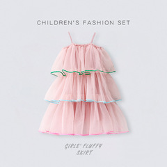 夏季跨境外貿童裝女童連衣裙中小童吊帶裙背心裙兒童公主裙沙灘裙
