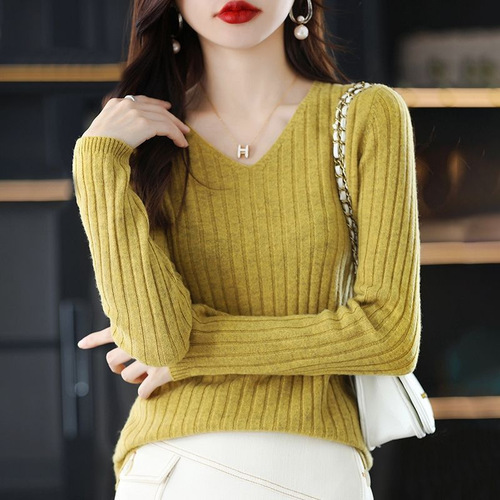 [Spring & Autumn Hot Sale] Autumn/Winter V-Neck Pullover Long-Sleeve Knitted Base Layer Women's Sweater – Versatile Innerwear Top