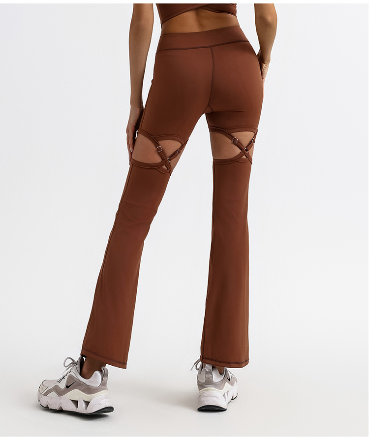 Pantalones de yoga transfronterizos de comercio exterior para mujeres sin vergüenza línea hueca con cordones personalizados de alta elasticidad de secado rápido deportes fitness pantalones acampanados