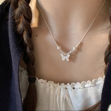 925银蝴蝶仿珍珠项链女ins轻奢小众设计简约百搭小清新礼物