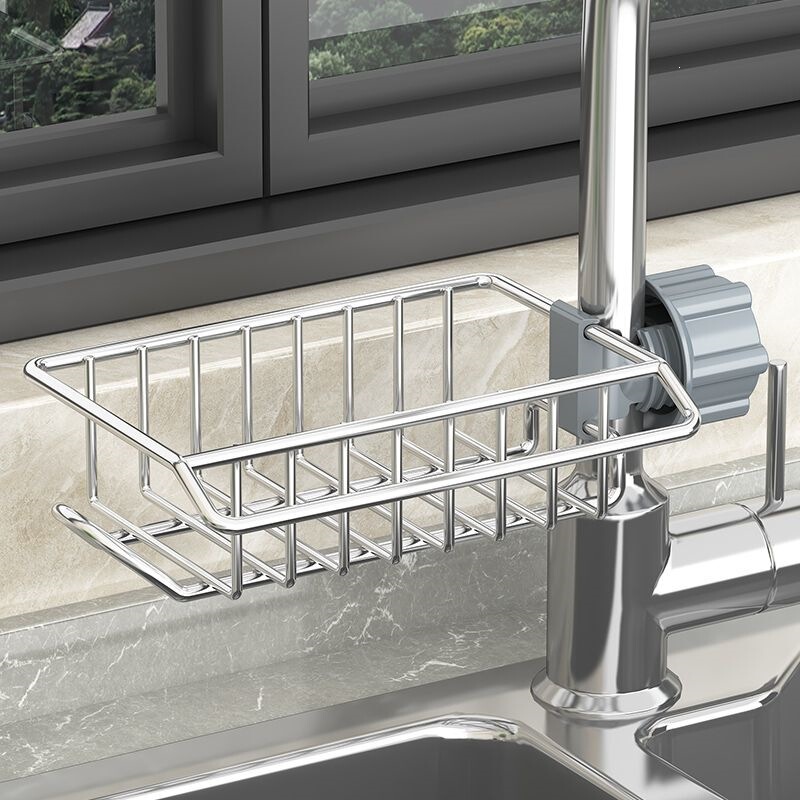 Stainless Steel Faucet Storage Rack Kitchen Sink Organizer Household Sponge Cloth Dishcloth Draining Rack Hanging Basket