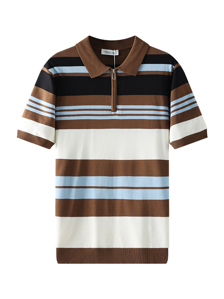 Polo de punto de color contraste para hombre Europa y Estados Unidos golf transfronterizo verano con solapa casual de manga corta ropa de hombre de alto nivel