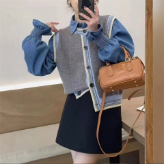 韩系学院风秋冬装女复古高级感撞色针织开衫马甲设计感时尚马夹女